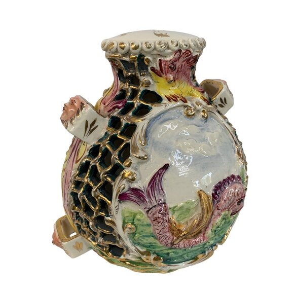 VTG Italian Ceramic Capodemonte Vase / Lamp Base Gold Cherub 8780 Hand Paint - Picture 12 of 12